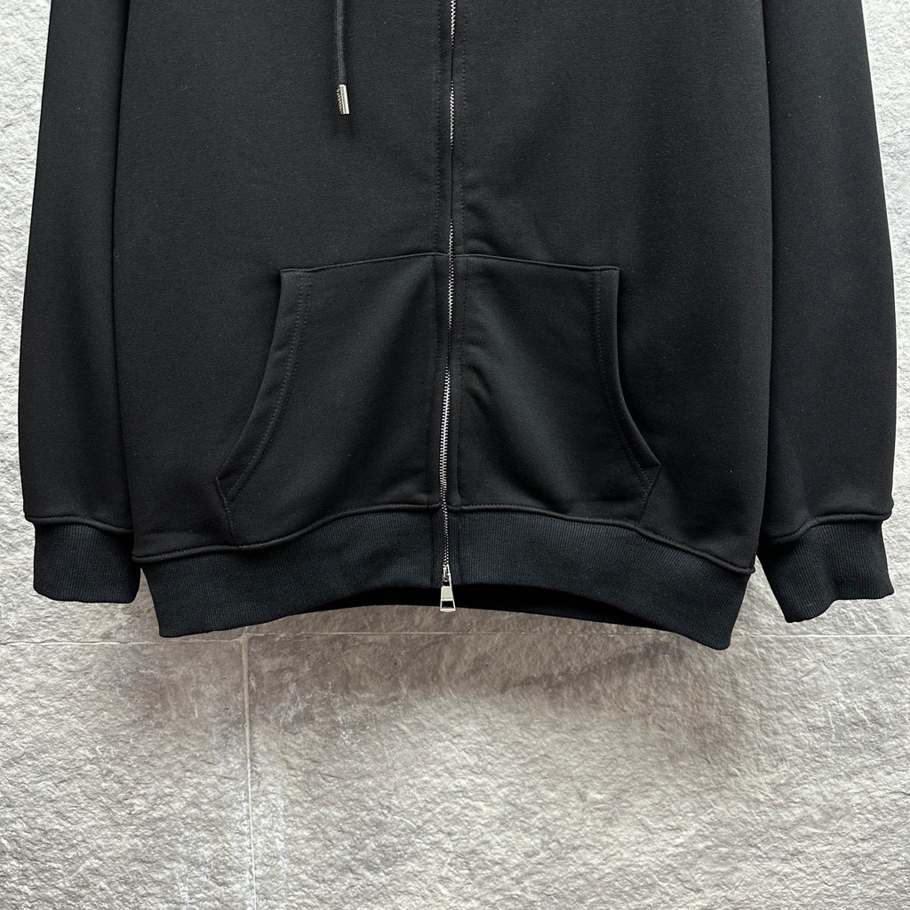 Burberry zip-up hoodie, black, front with kangaroo pocket and center zipper