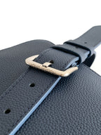Men's Louis Vuitton blue leather strap with silver buckle and punched holes