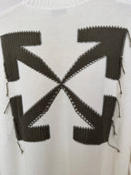 Off-white sweater back close-up with black geometric block and cross motif