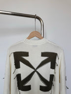 Off-white knit sweater back with black geometric square and X motif