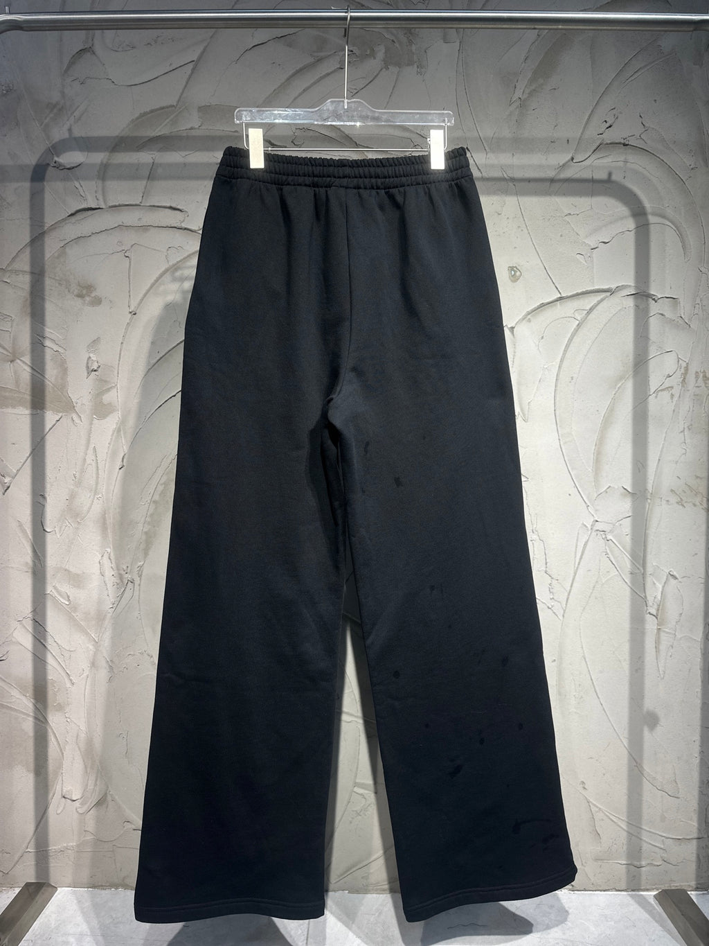 Balenciaga dark black wide-leg pants with elastic waistband and straight wide legs