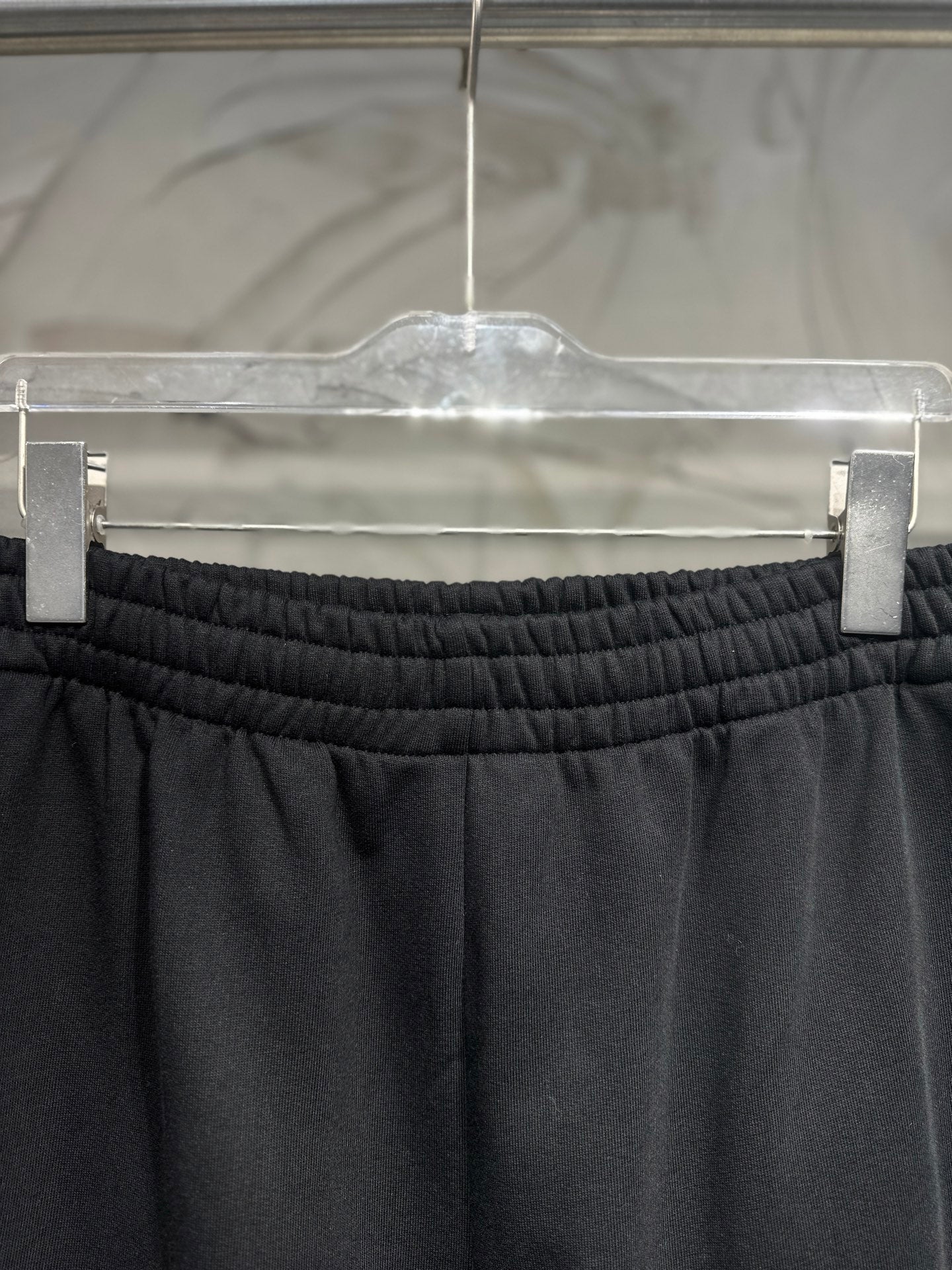 Balenciaga dark black pants with elastic waistband and gathered stretch detail