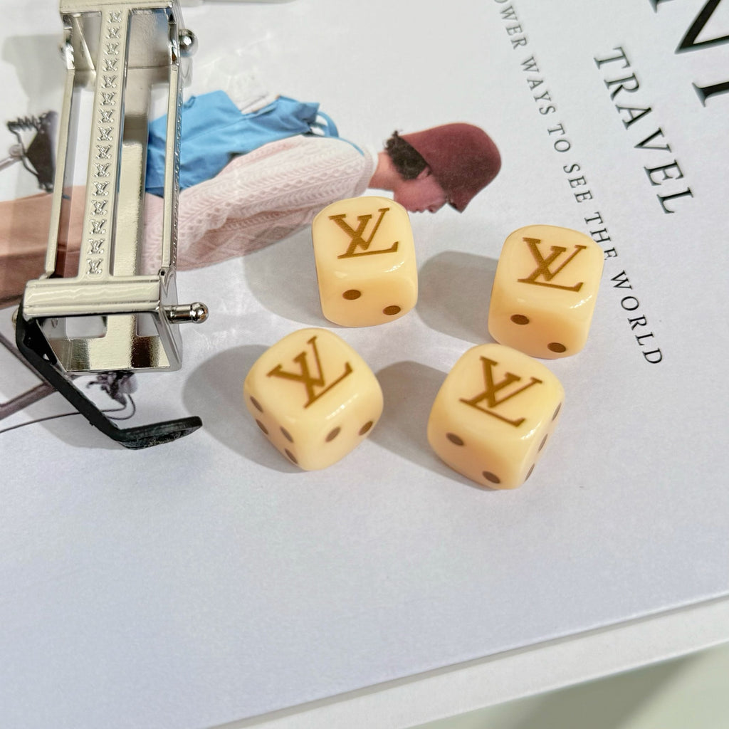Louis Vuitton mini bag charm keychains with dices and monogram hardware