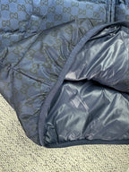 Gucci blue GG-pattern puffer jacket lining, silver inner fabric and stitching
