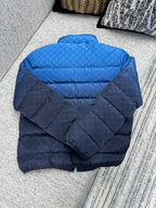 Gucci blue GG-pattern quilted puffer jacket, stand collar, full-zip back