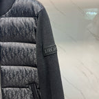 Long quilted jacket sleeve with Dior logo patch on dark knit cuff