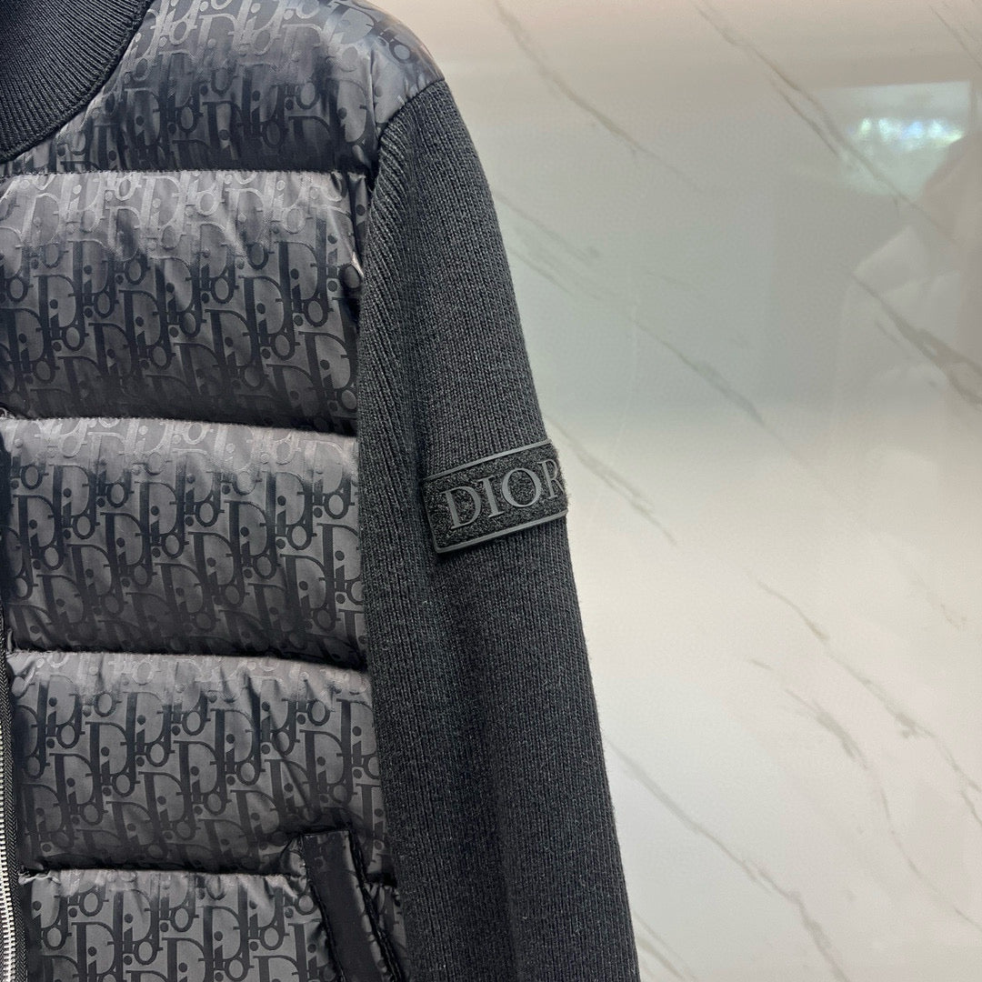 Long quilted jacket sleeve with Dior logo patch on dark knit cuff