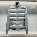 Dior light gray padded jacket with logo pattern, front zipper and stand collar