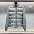 Dior light gray padded jacket with logo pattern, front zipper and stand collar