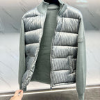 Dior light gray logo puffer jacket with zip front and standing collar