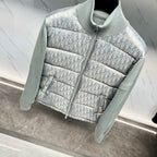 Dior light gray logo puffer jacket with ribbed collar and zip closure