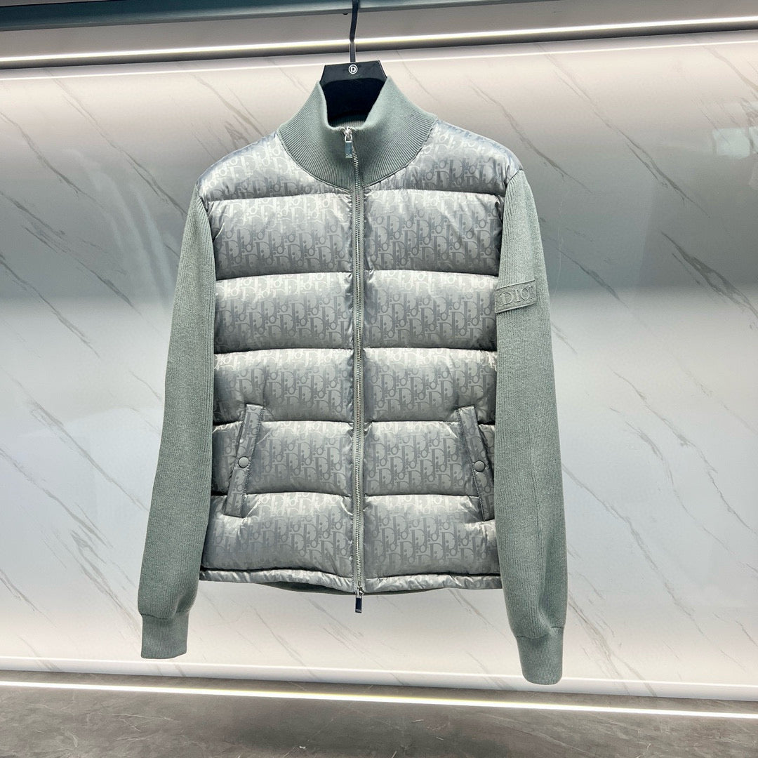 Dior light gray logo padded jacket with zip front and side pockets