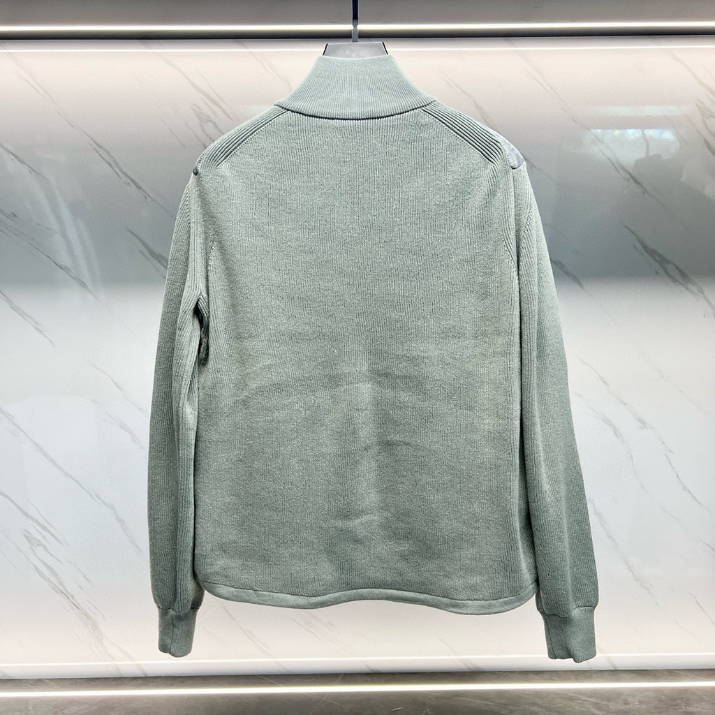 Dior light gray padded jacket back view with ribbed knit collar