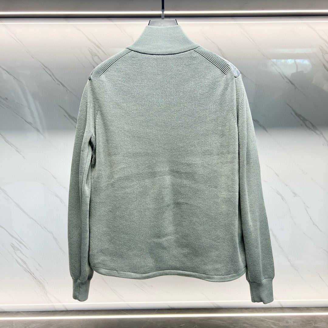 Dior light gray padded jacket back view with ribbed knit collar