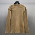 Beige ribbed knit cardigan sweater back view
