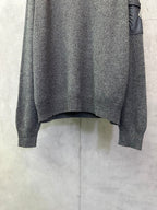 Gray heather knit sweater hem and cuffs, relaxed straight silhouette