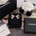 Chanel-style charm earrings with faux pearls and black glitter stones in gift box