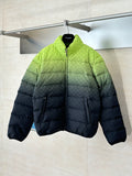 Gucci color-block puffer jacket, lime green and dark, full-zip front