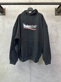 Balenciaga hoodie in dark black, front logo graphic, kangaroo pocket, hood