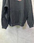 Balenciaga dark hoodie front pocket and hem seam detail, long sleeves
