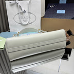 Prada white leather handbag with front flap seam detail and gold-tone hardware