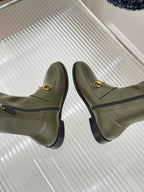 Gucci ladies olive leather ankle boots with gold horsebit detail and side zip