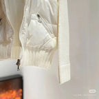 Moncler padded jacket sleeve with zipper pull and ribbed knit hem, white
