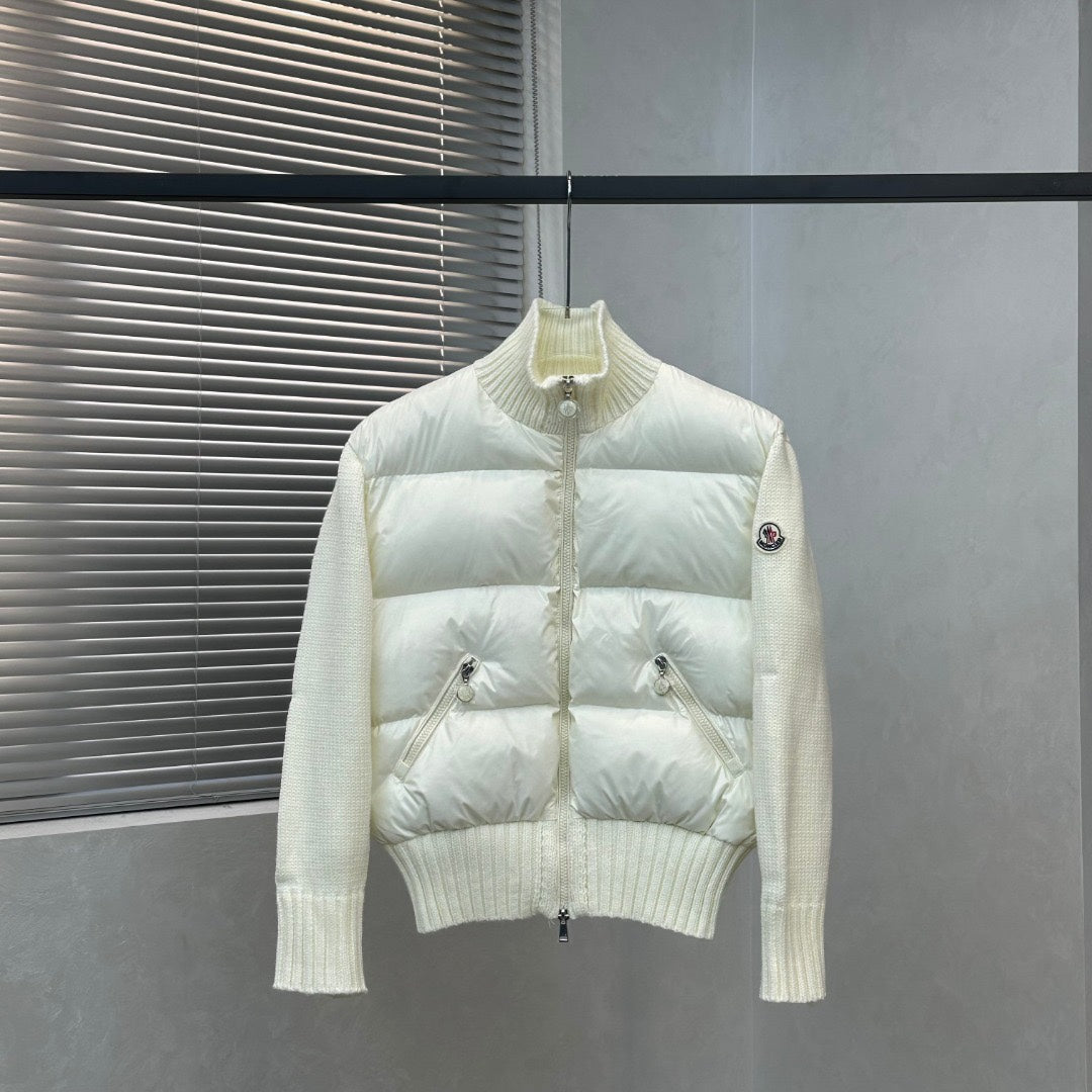 Moncler padded jacket with front zipper, quilted design, ribbed collar and cuffs, white