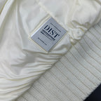 Moncler long garment in cream satin with ribbed knit cuff