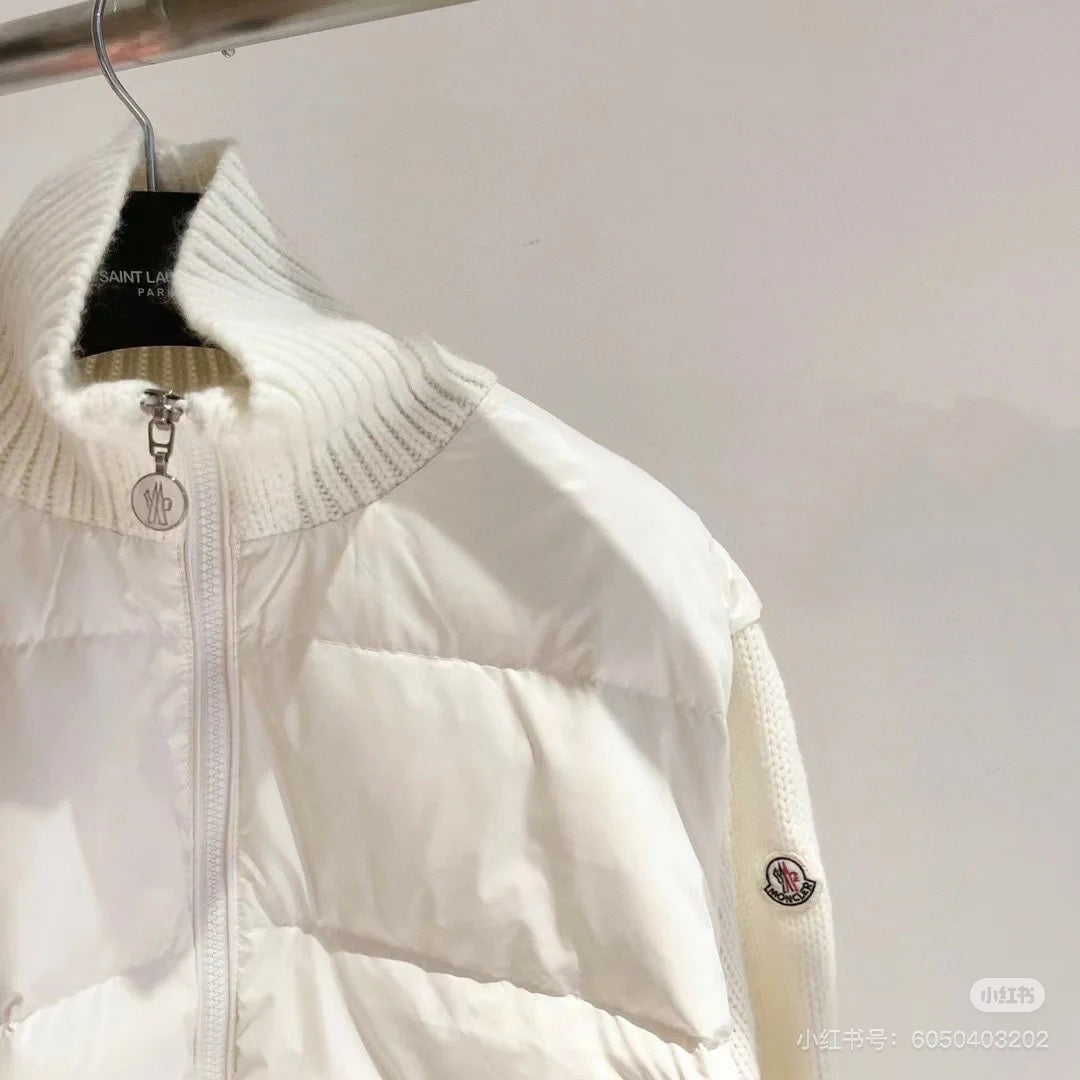 Moncler padded jacket with ribbed collar and front zip, white