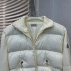 Moncler padded jacket with textured knit zip-up collar and quilted chest, white