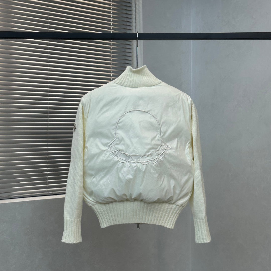 Moncler padded jacket back with large Moncler logo and ribbed hem, white