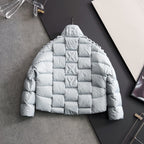 Moncler light puffer jacket with hood and full buttoned front, hanger view