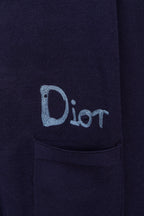 Navy cardigan with blue Dior logo embroidery and front pocket detail