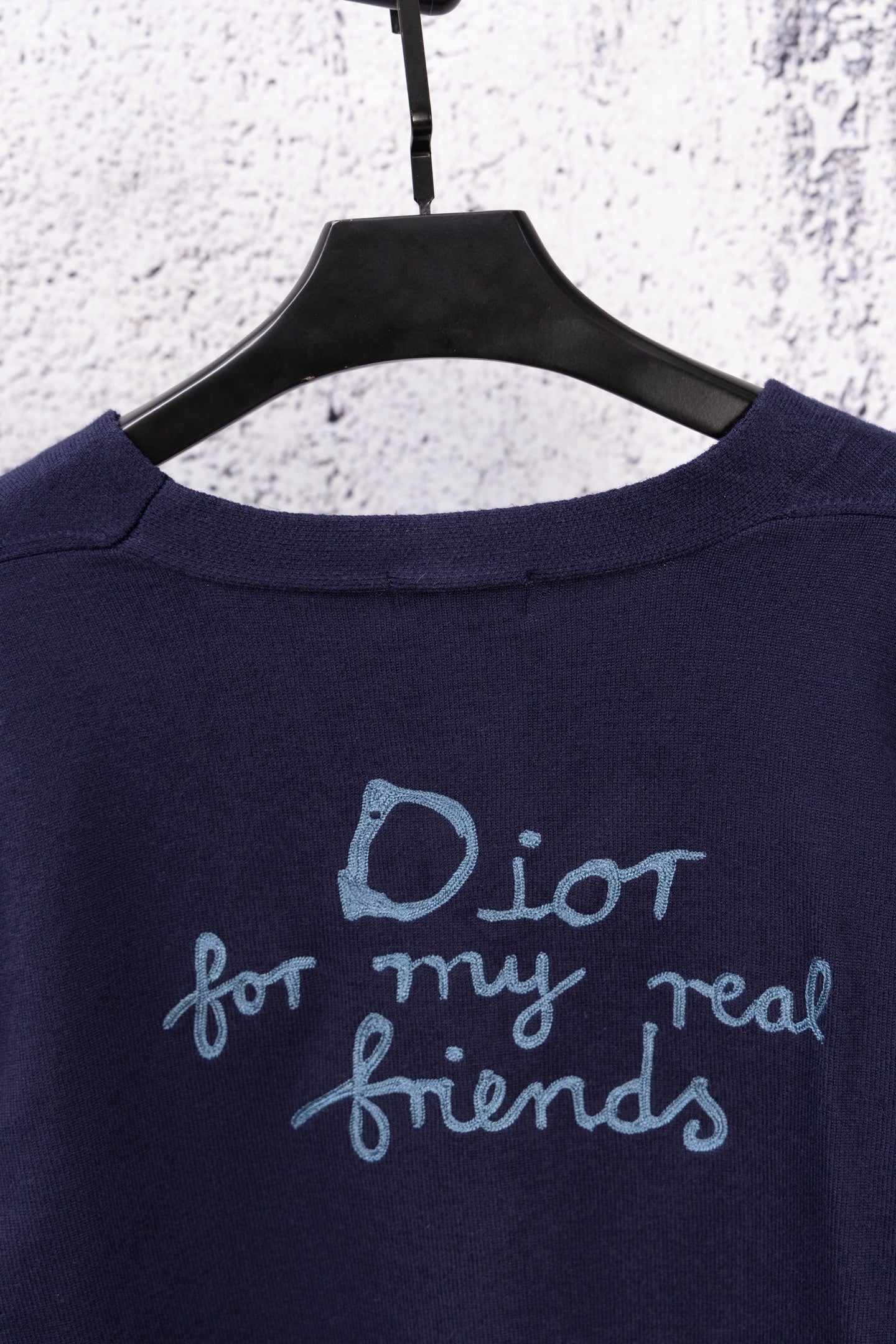 Navy crewneck top with Dior 'for my real friends' graphic