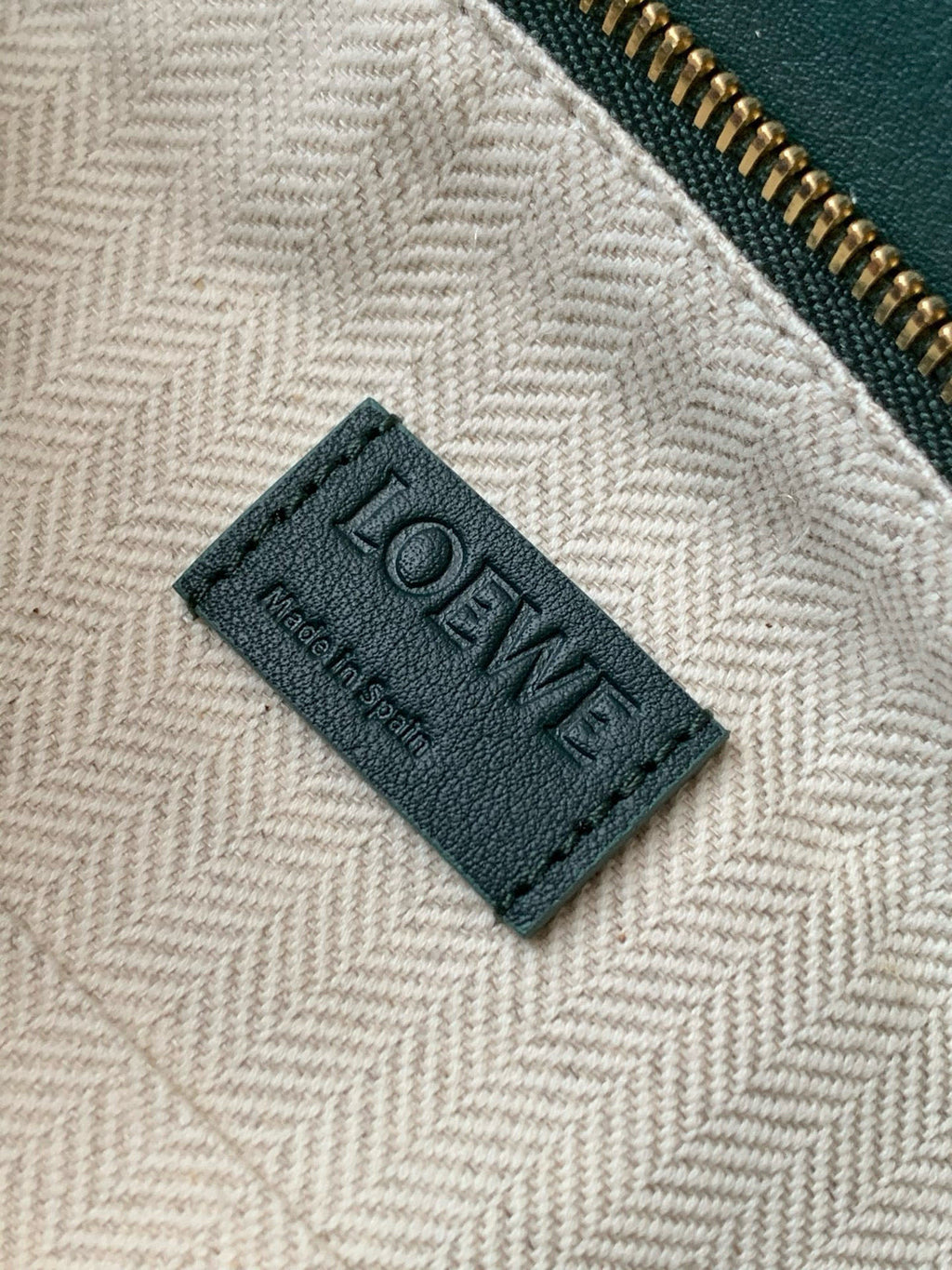 LOEWE fabric label inside bag reading Made in Spain
