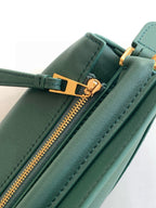 Teal leather Loewe bag zipper and strap with gold-tone buckle