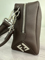 Fendi crossbody bag in dark brown with silver zipper and FF front emblem