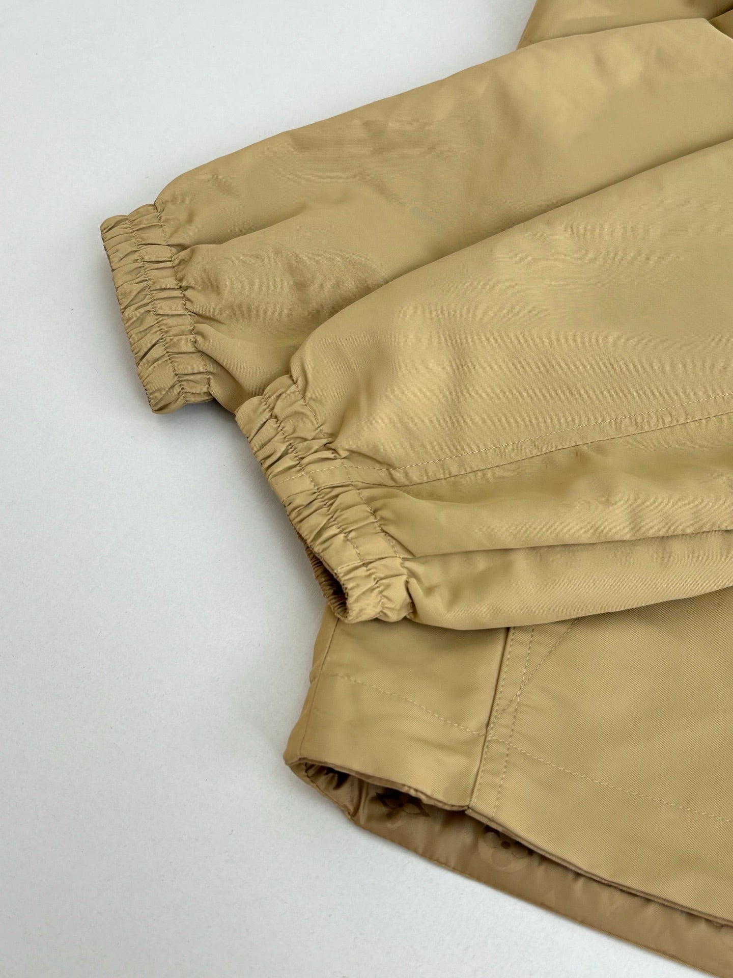 Long pants with elastic ruched cuffs, beige