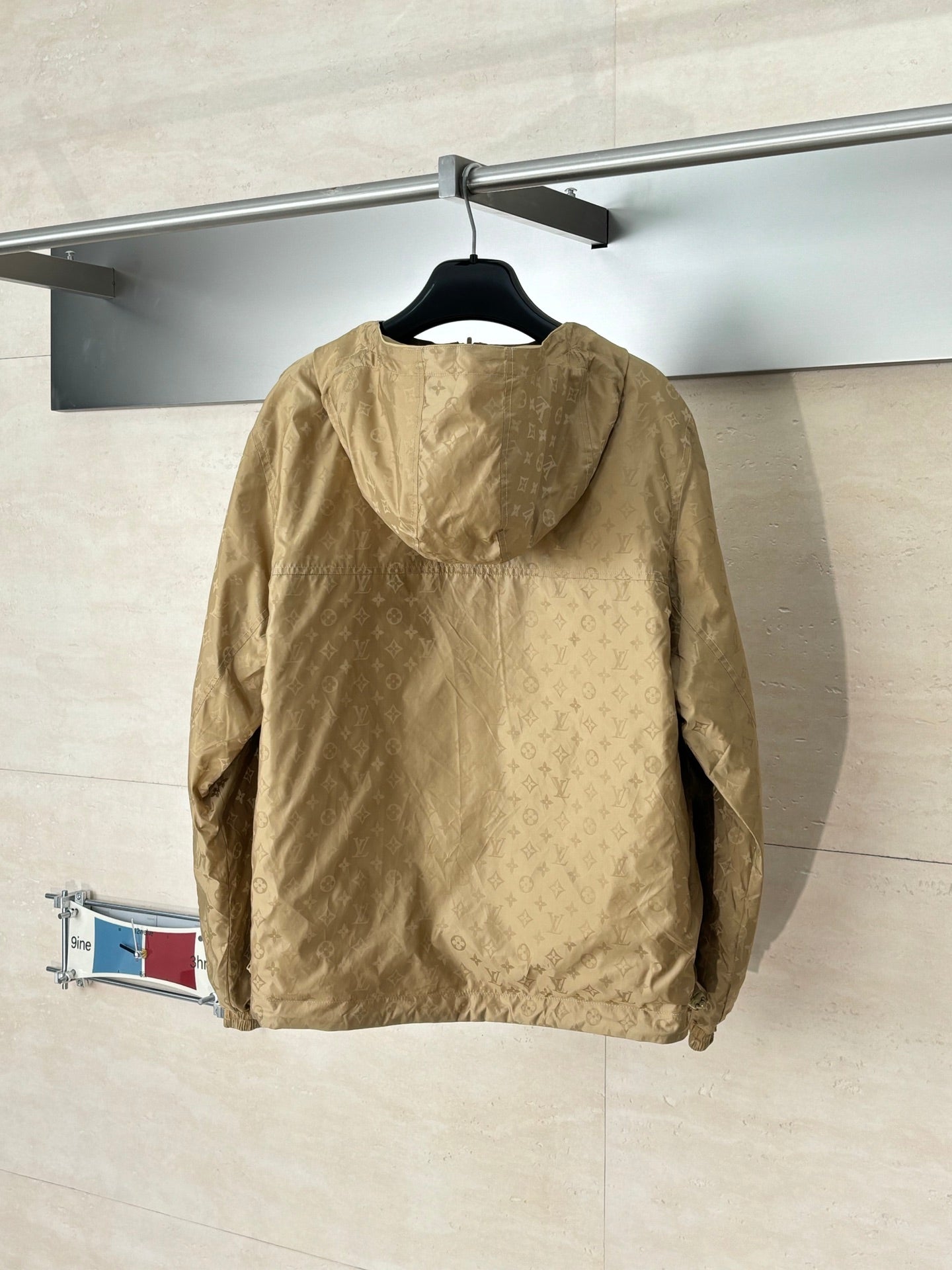 Louis Vuitton hooded long jacket, tan monogram, hood and back yoke