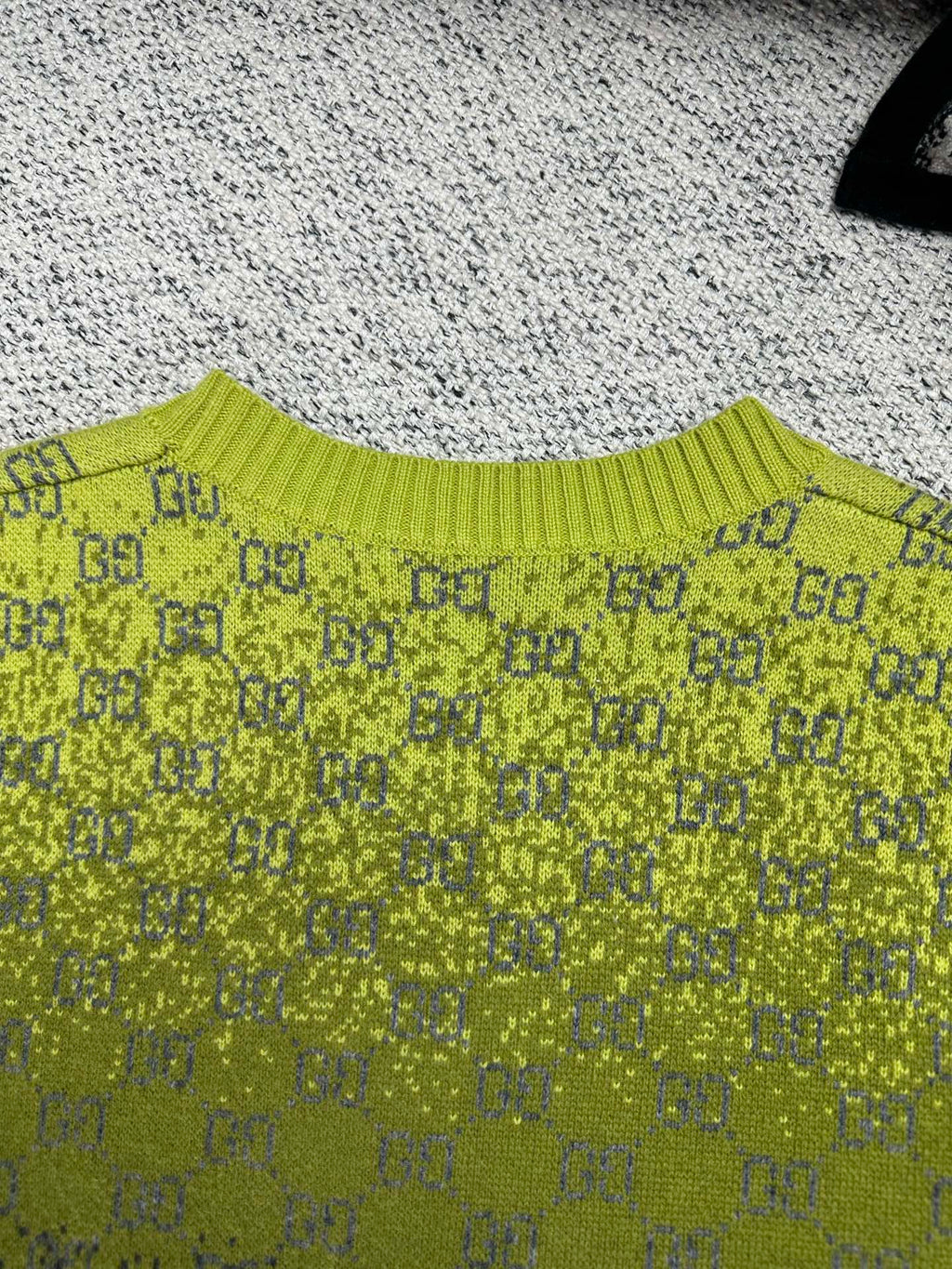 Gucci knit sweater in lime green with allover GG logo pattern