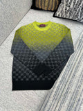 Gucci long-sleeve knit sweater with lime green, gray, and black GG pattern