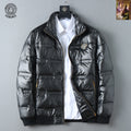 Versace puffer jacket in black with stand collar and front zipper
