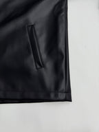 Black leather-look jacket sleeve cuff and side pocket with vertical stitch