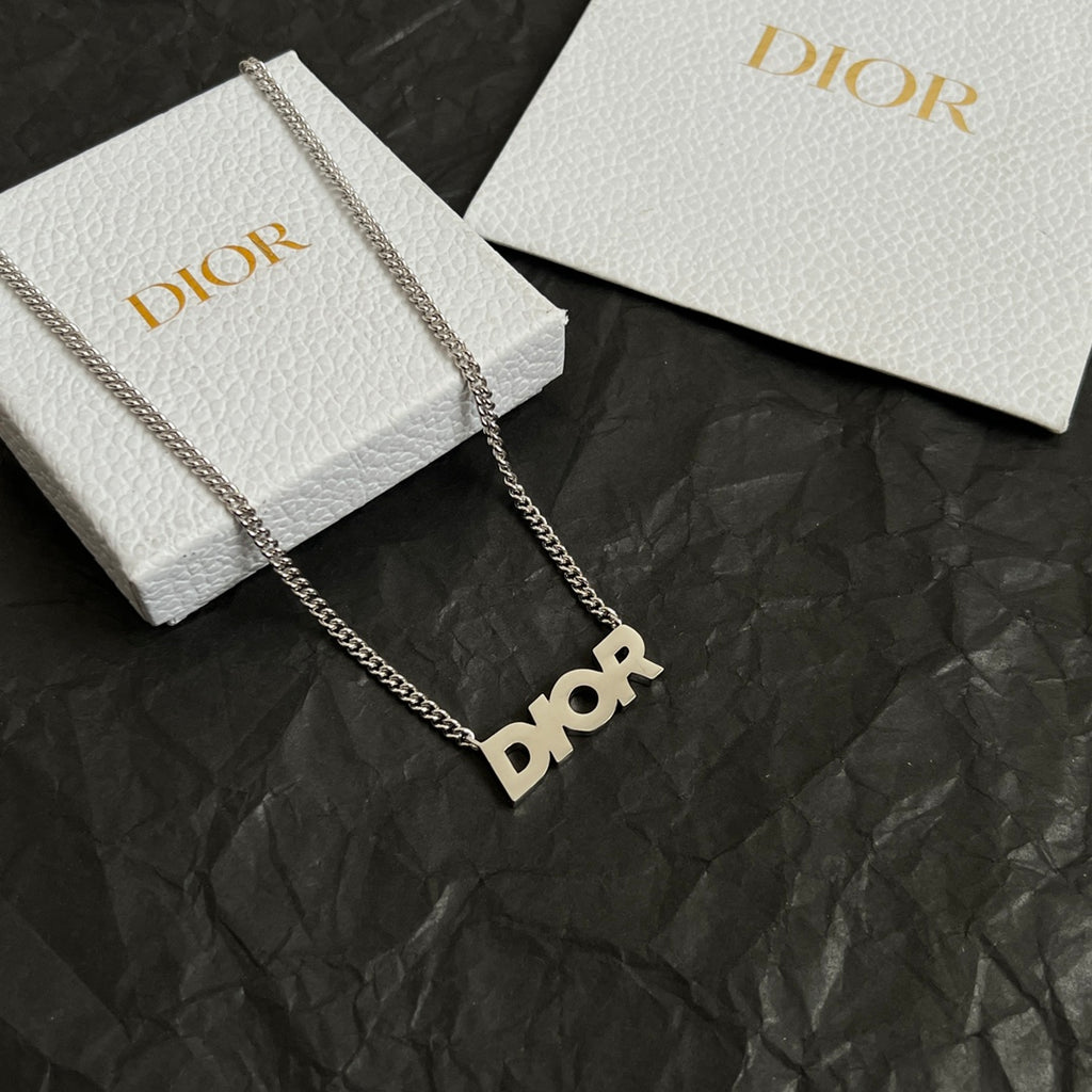 Dior necklace with silver chain and openwork Dior logo pendant