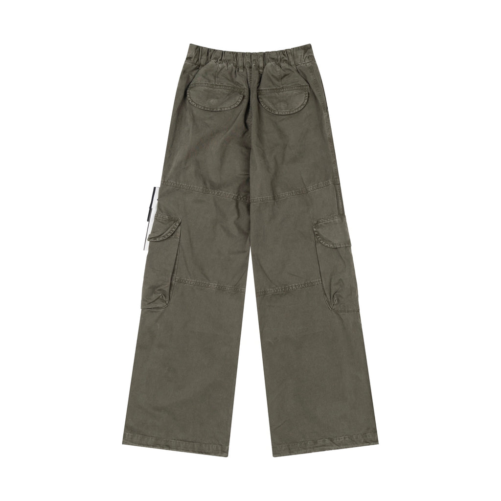Stone Island olive cargo pants with flap cargo pockets and relaxed straight fit