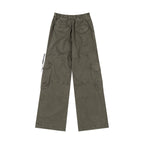 Stone Island olive cargo pants with flap cargo pockets and relaxed straight fit