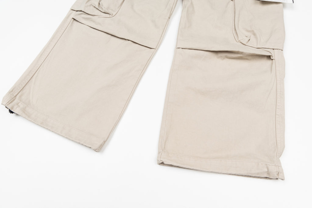 Stone Island beige cargo pants with wide leg hem and stitched side pocket
