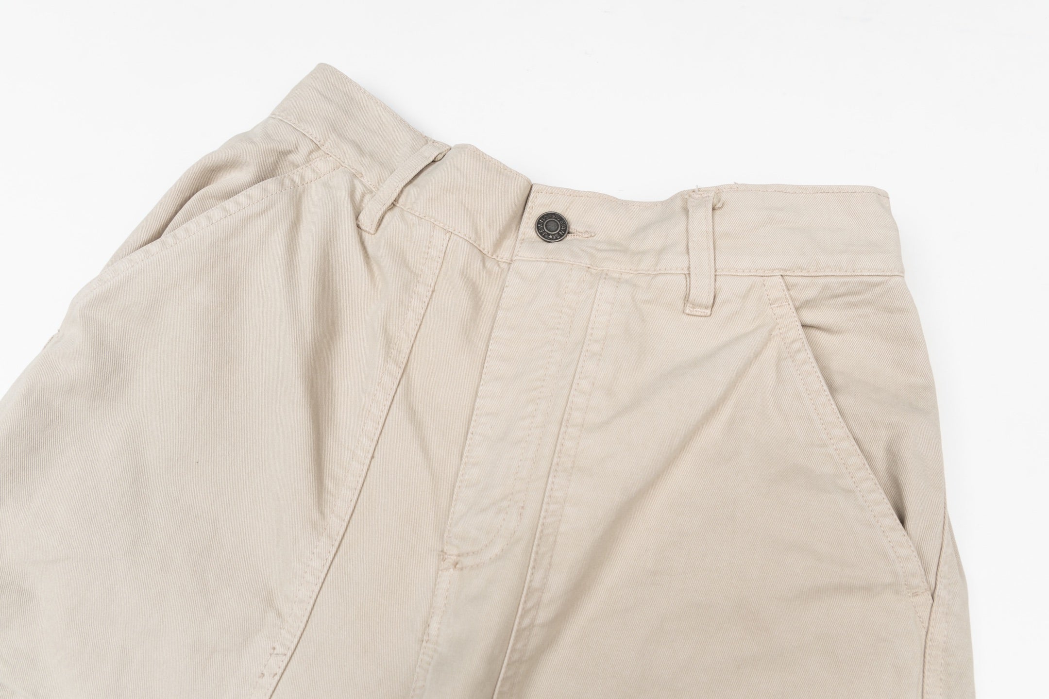 Stone Island beige cargo pants with buttoned waistband and belt loops