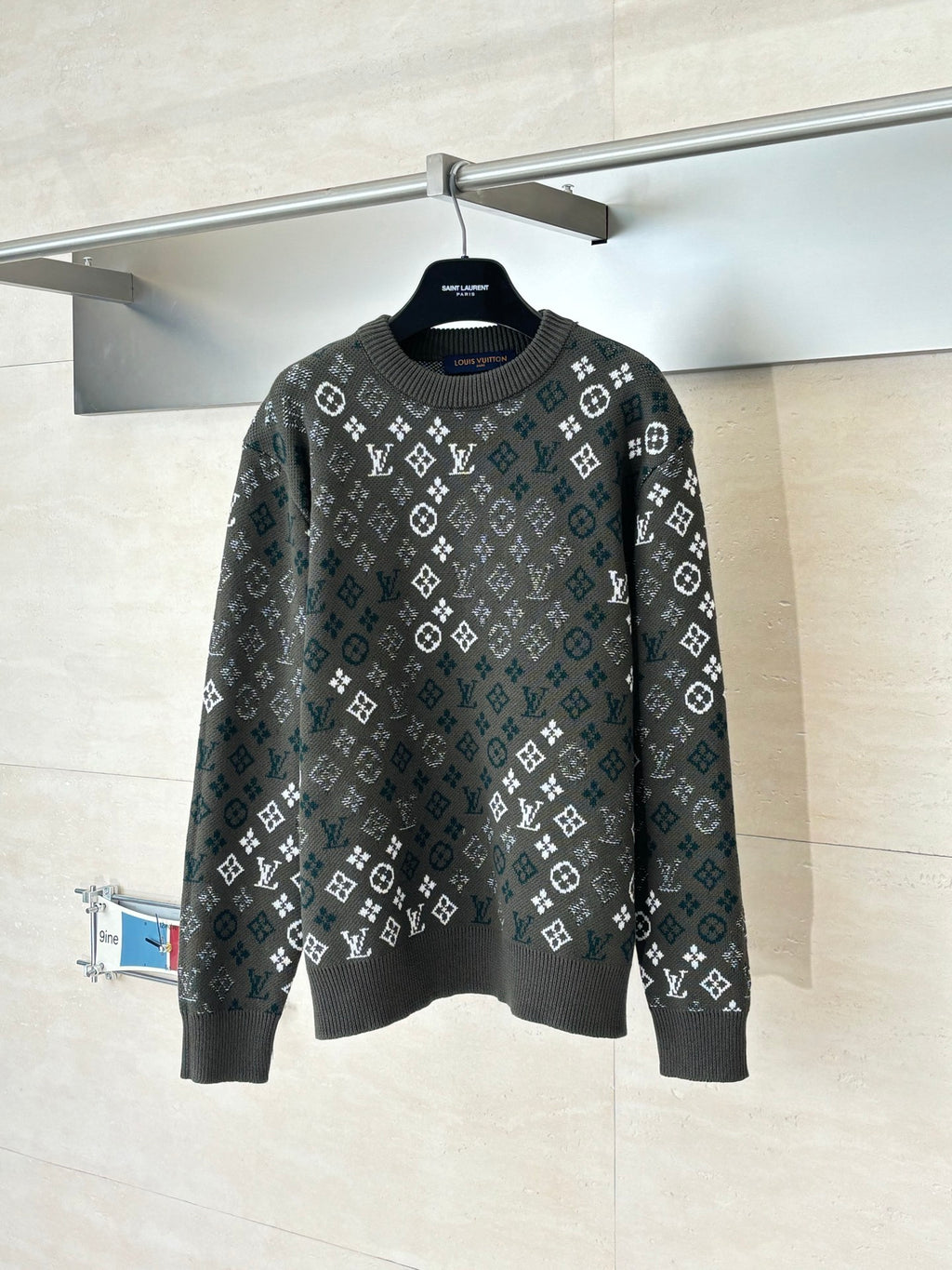 Louis Vuitton crewneck knit sweater, dark pattern with ribbed cuffs and hem